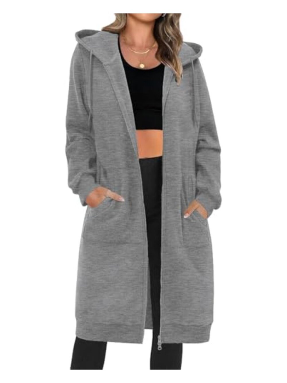 Women Zip Up Hoodie Long Fleece Tunic Sweatshirt Jacket Casual Fall